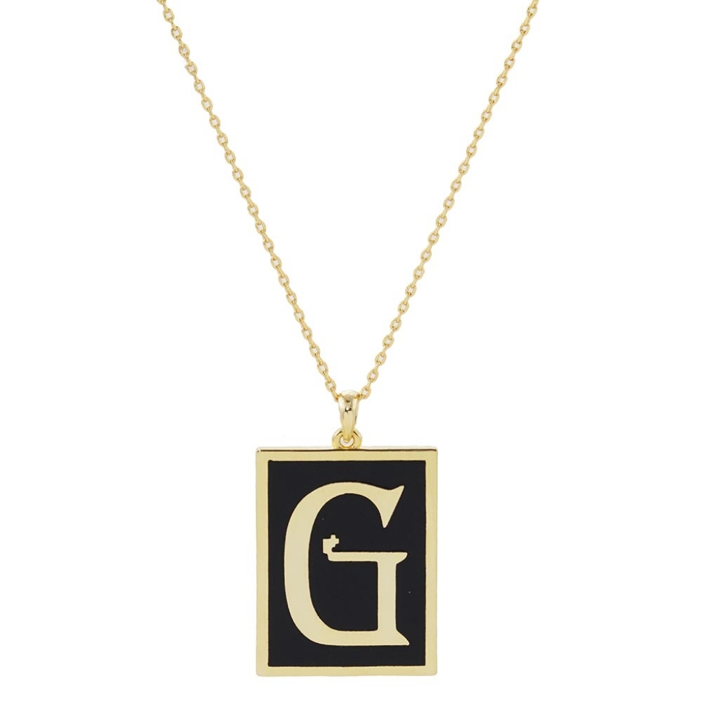 Black and Gold G Monogram Pendant Rectangle Frame Chain Necklace Initial Jewelry